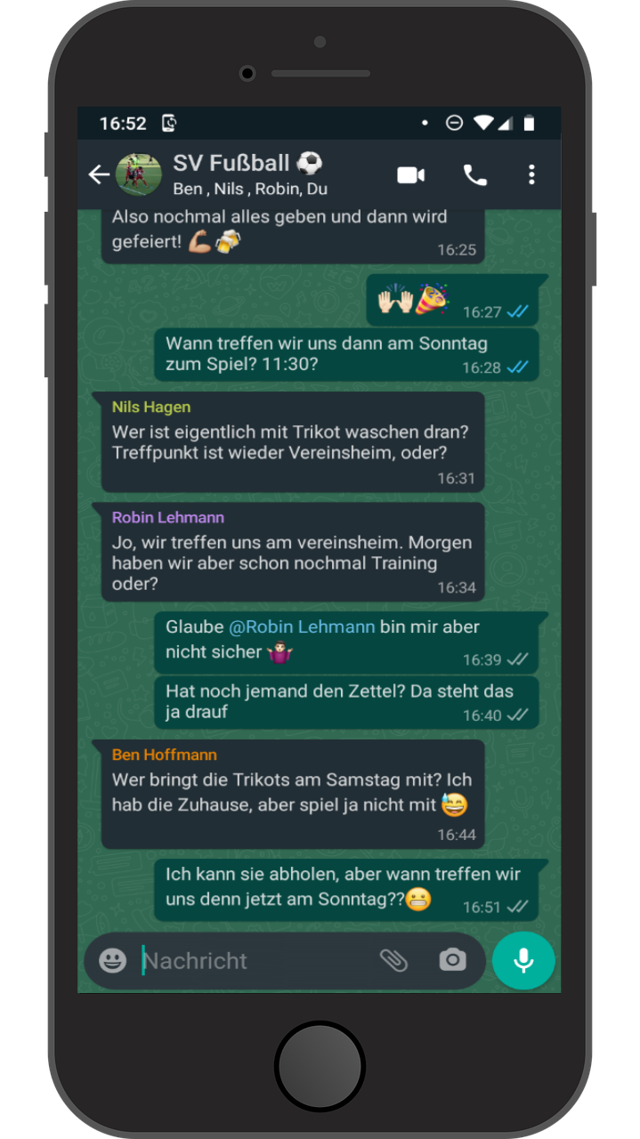 Ein Whatsapp Chat der darstellt, wie kompliziert die Kommunikation auf Whatsapp ablaufen kann.