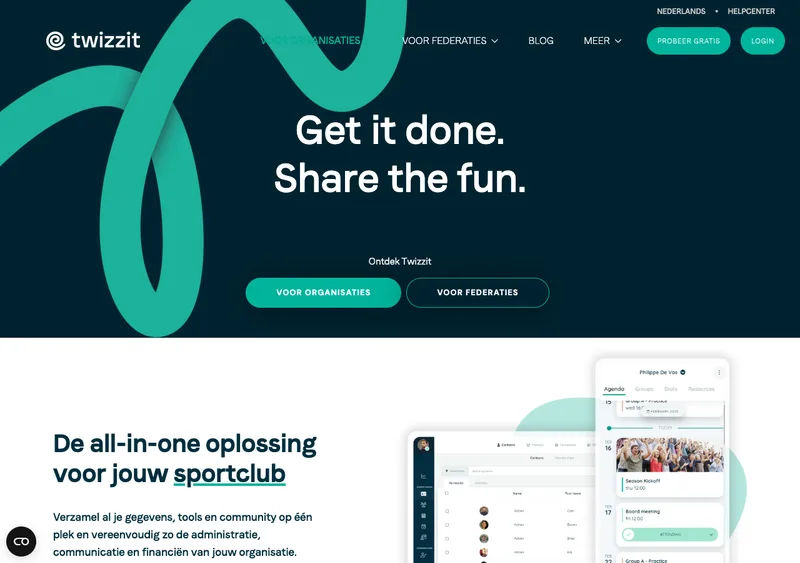 Screenshot van de Twizzit-app voor ledenbeheer