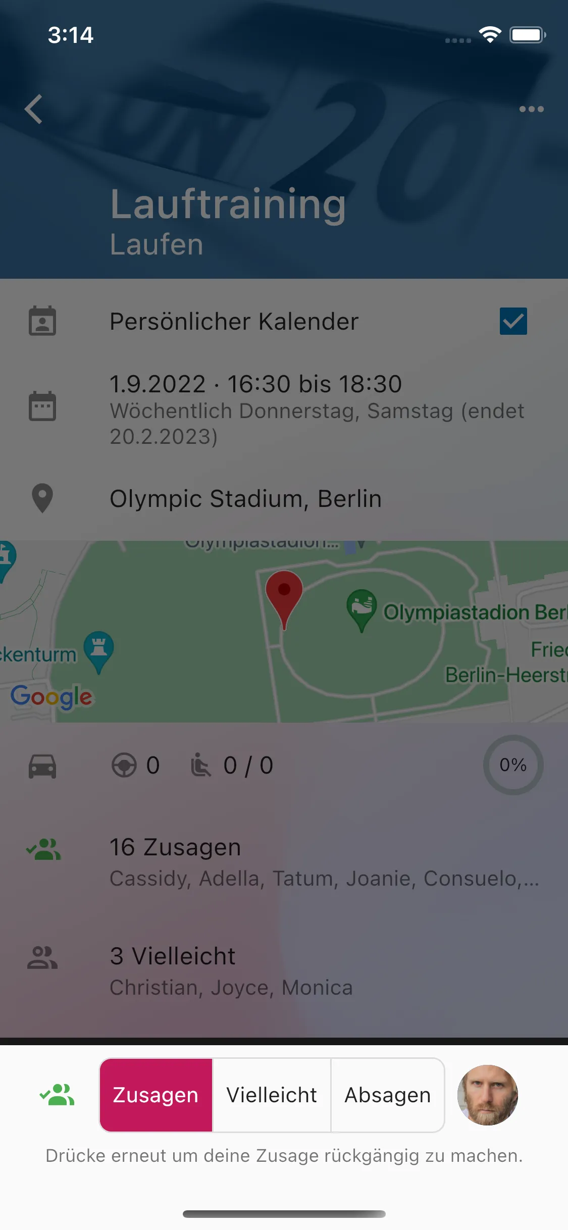 Participate in calendar event run training