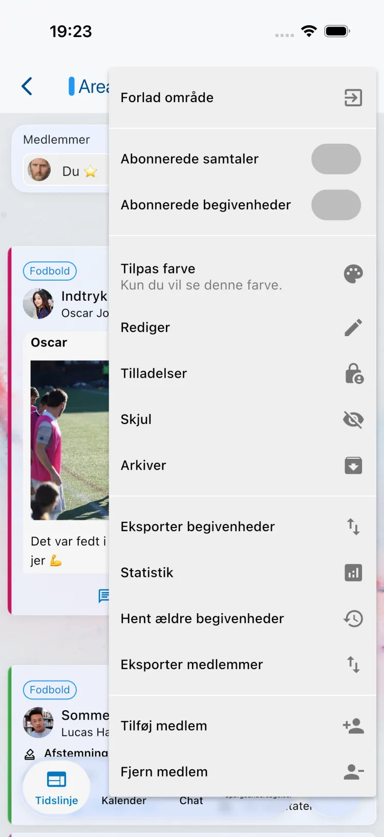 Områdemenu med "Tilføj medlem"