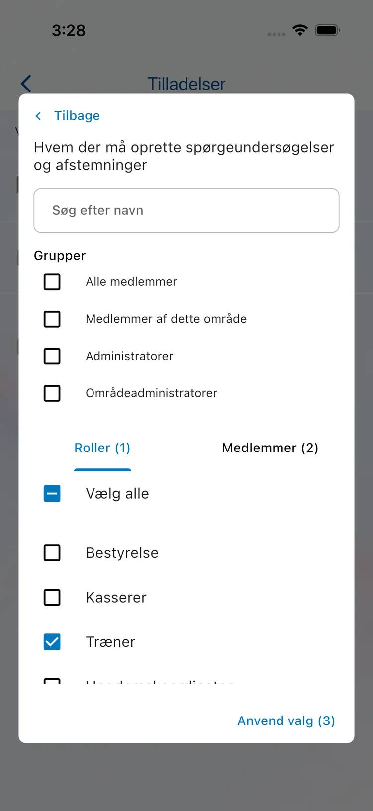 Brugerdefineret valg med roller
