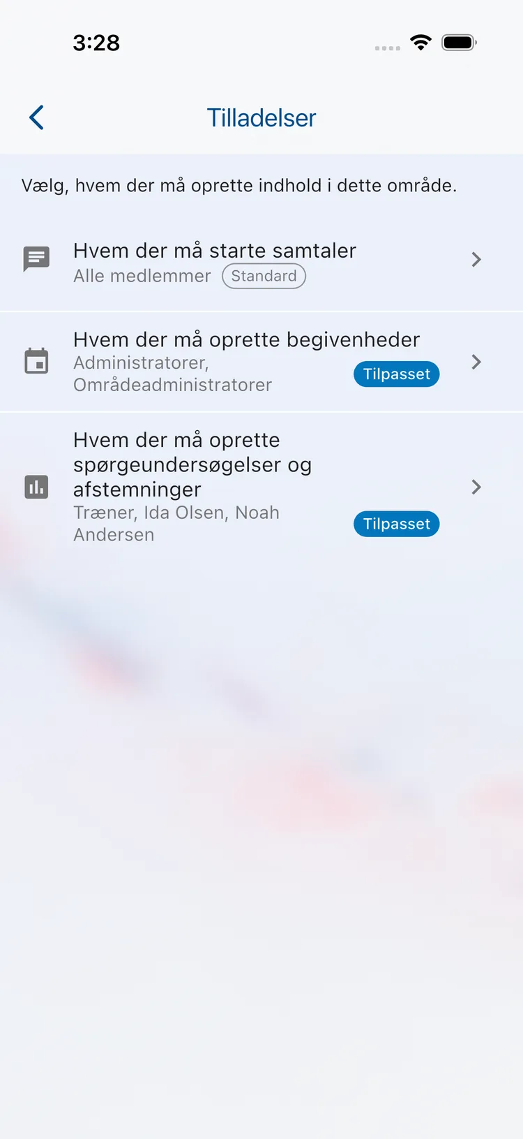 Tilladelser for et område
