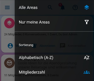 Areas sortieren