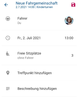 Fahrgemeinschaft erstellen