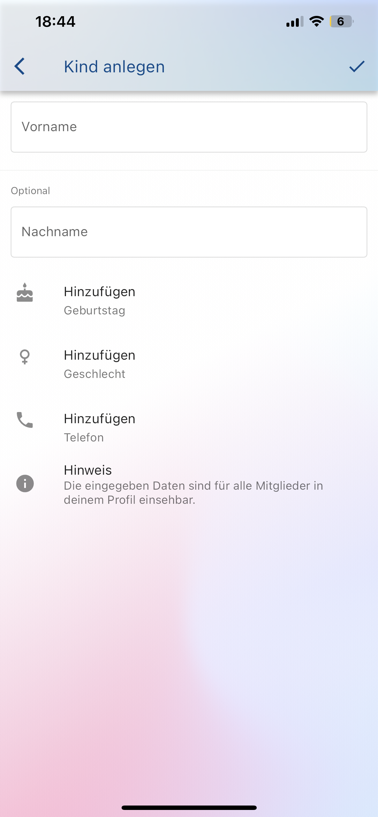 Daten des Kindes eingeben