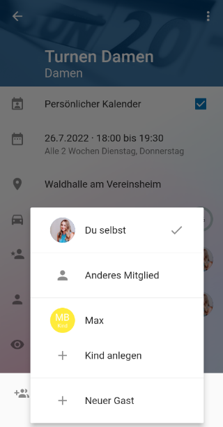 Kinder und Gäste anmelden