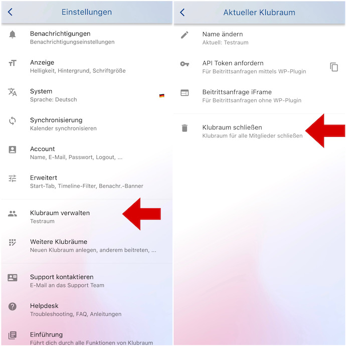Klubraum schließen