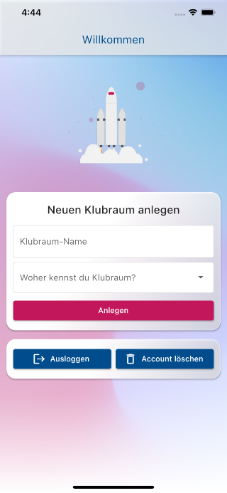 Klubraum Willkommen neuen KR anlegen