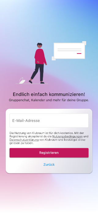 Neuer Klubraum Sign up mit Email