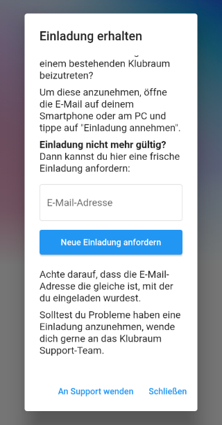 Troubleshooting Einladung erhalten