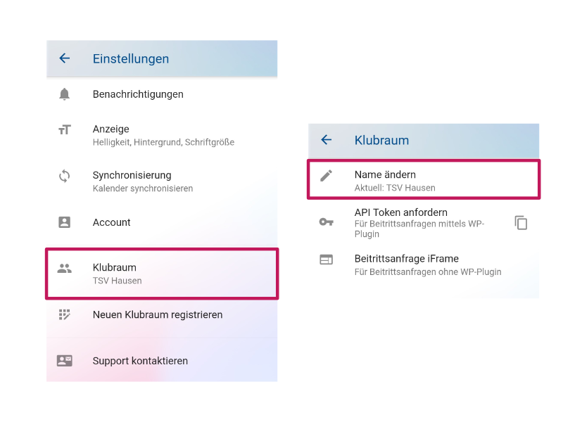 Klubraumname ändern