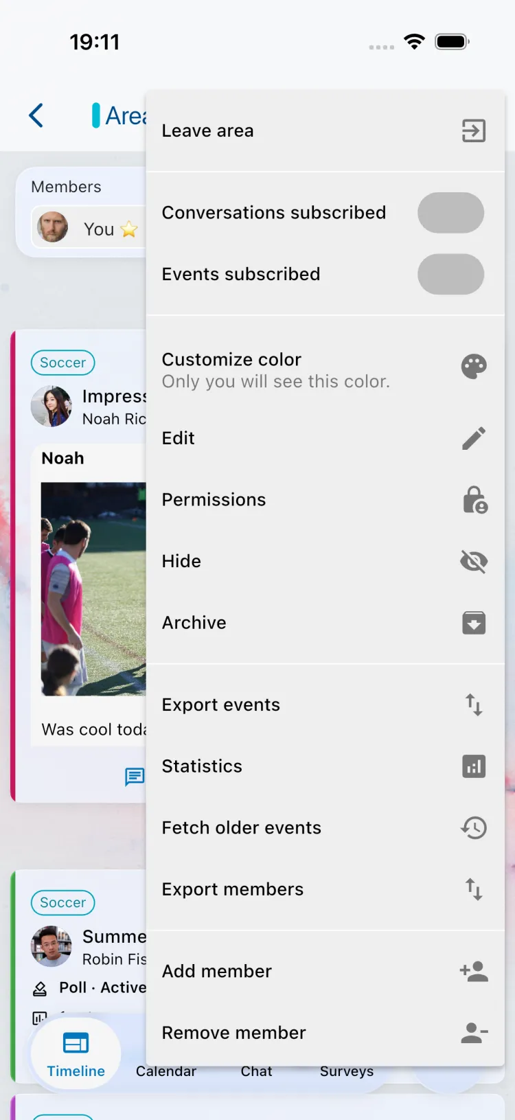 Area Menu with "Add member"