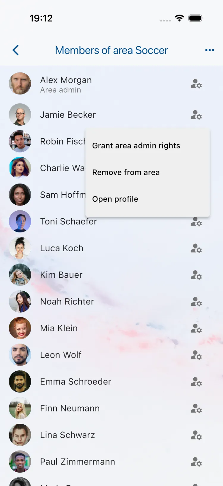 Member list of an Area with "Remove from area"