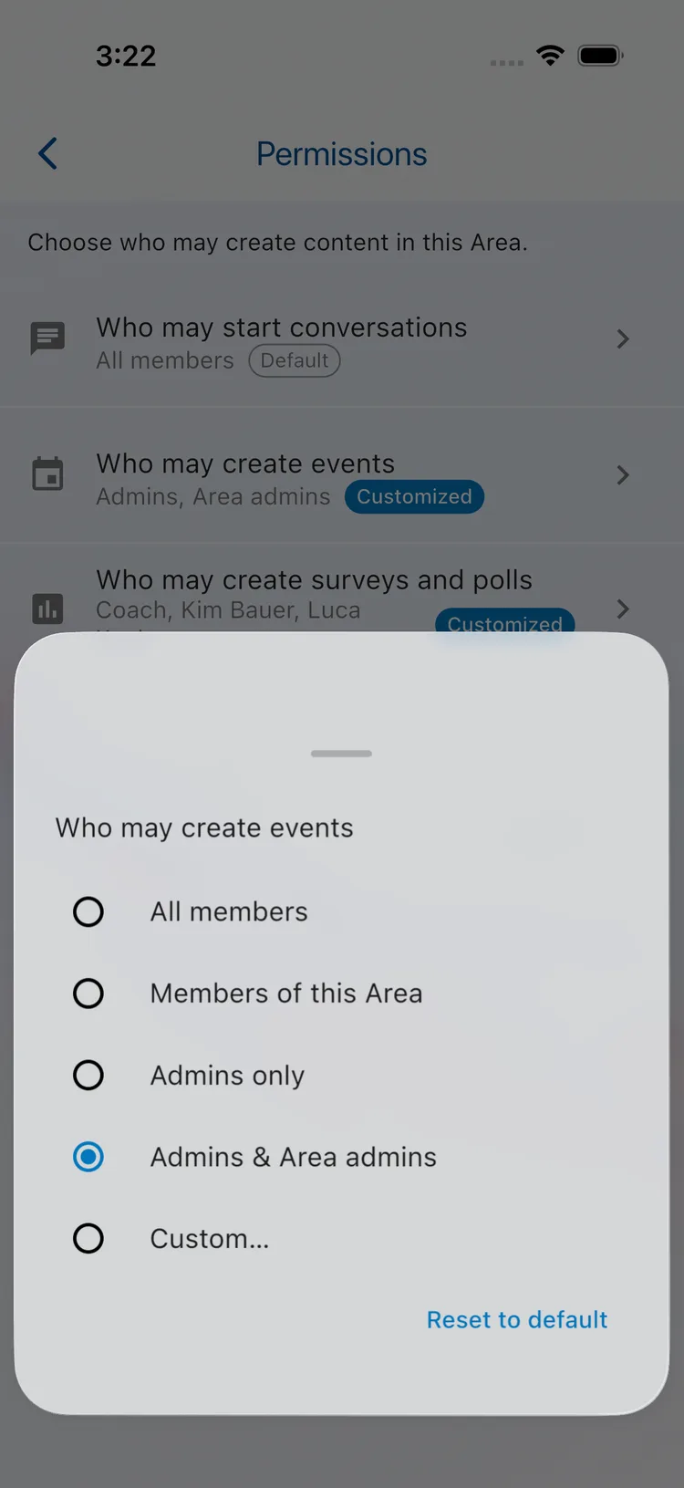 Choices for who may create events