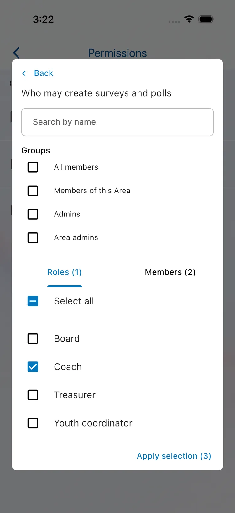 Custom selection with roles