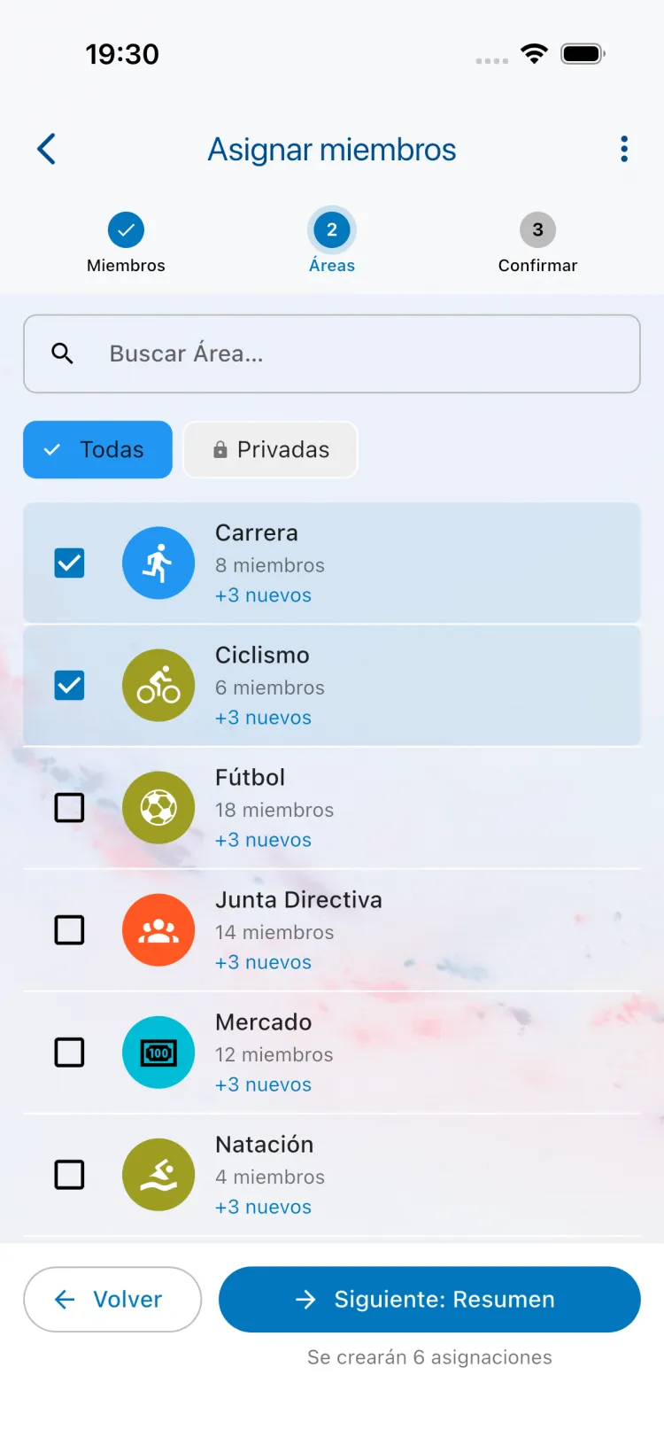 Paso 2: seleccionar Áreas