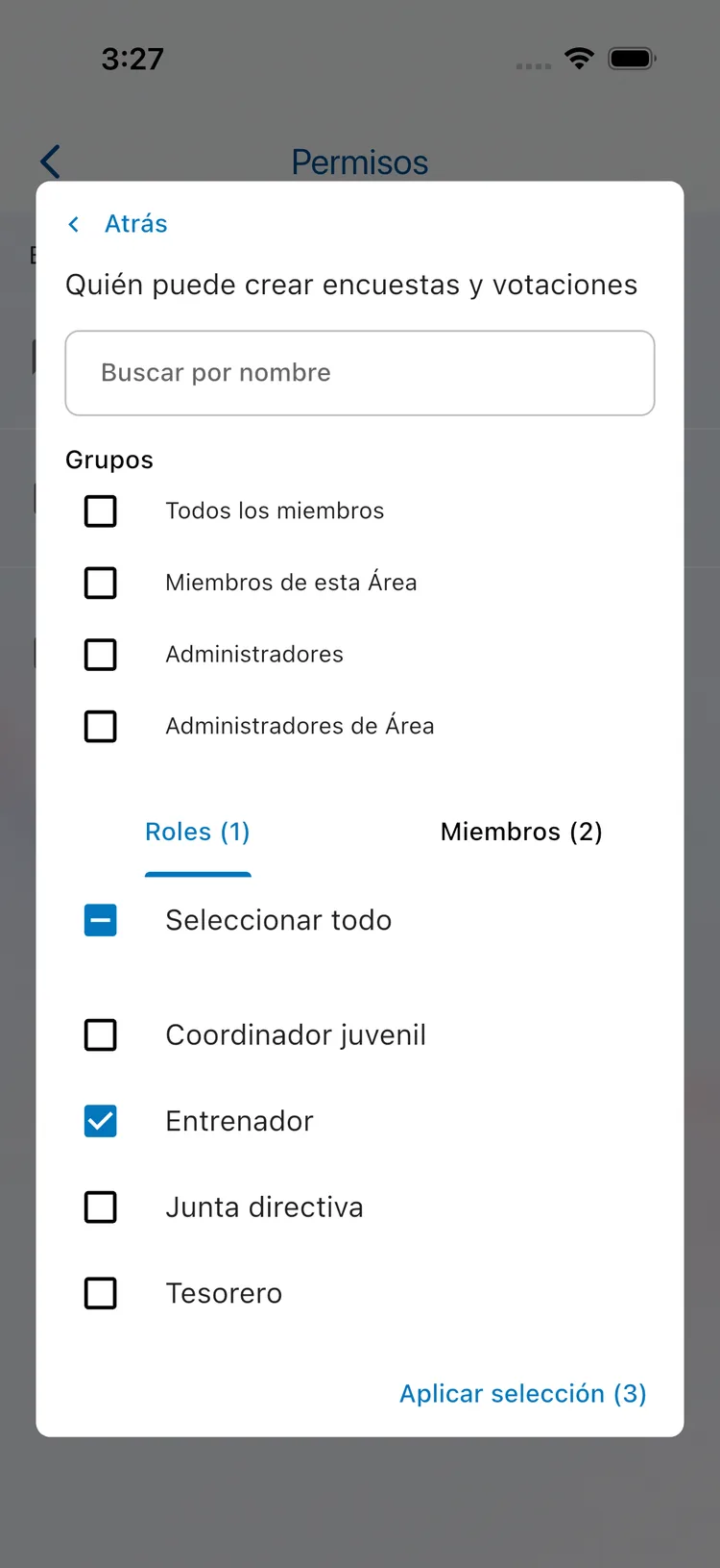 Selección personalizada con roles