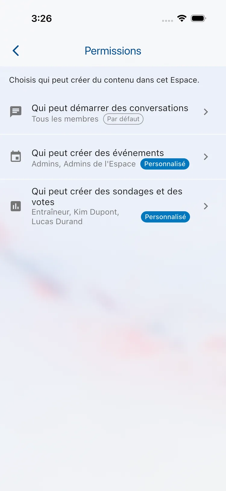 Permissions d'un espace
