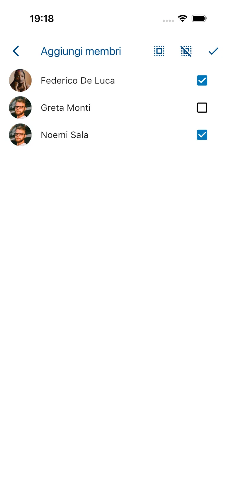 Selezione dei membri da aggiungere