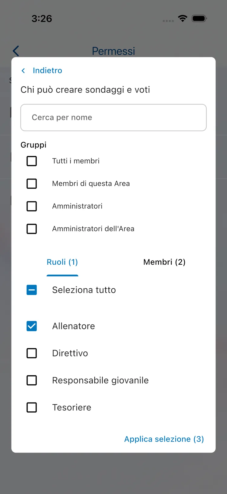 Selezione personalizzata con ruoli