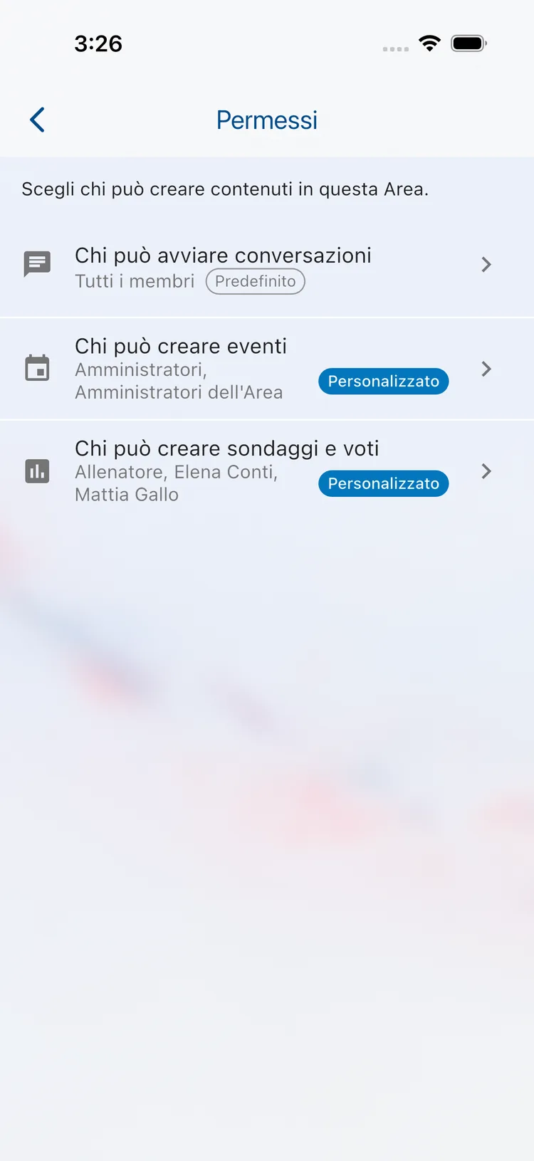 Permessi di un'Area