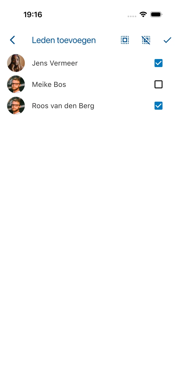 Leden selecteren om toe te voegen