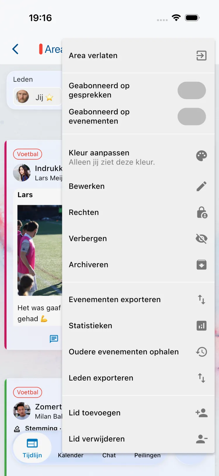 Area Menu met "Lid toevoegen"